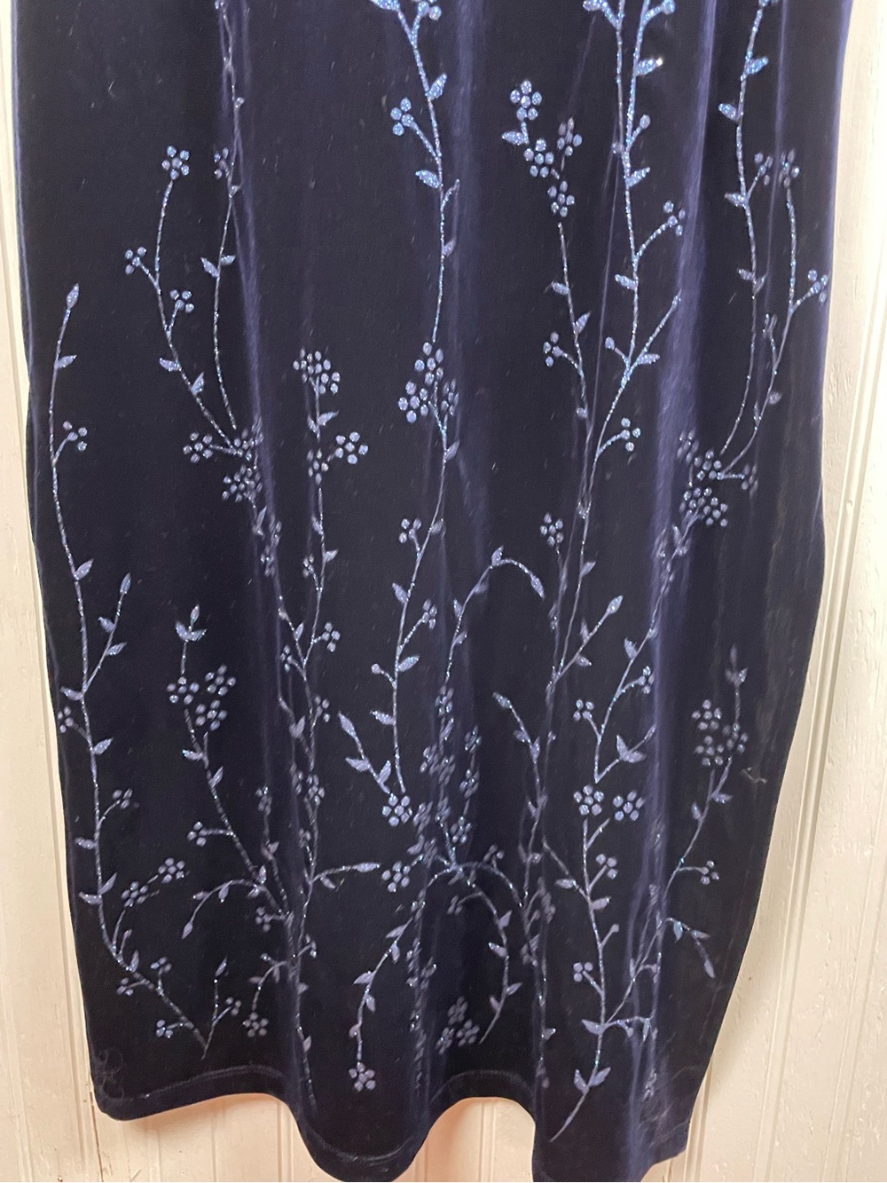 Vintage 90s Y2K Deep Blue Velvet Glitter Flower Maxi Dress Whimsigoth Fairycore - Picture 8 of 12
